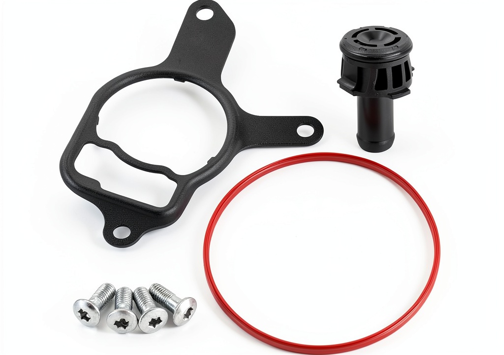 V VELAMEIS Vacuum Pump Repair Kit components displayed on a workbench
