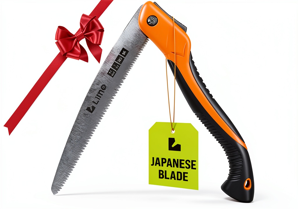 'Craft911 folding camping saw in orange color on a wooden surface'